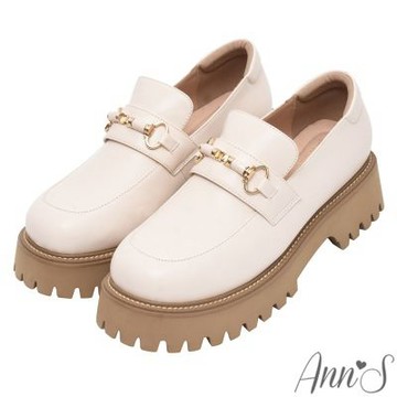 Ann’S經典馬銜扣-顯瘦輕量厚底樂福鞋5cm-米白