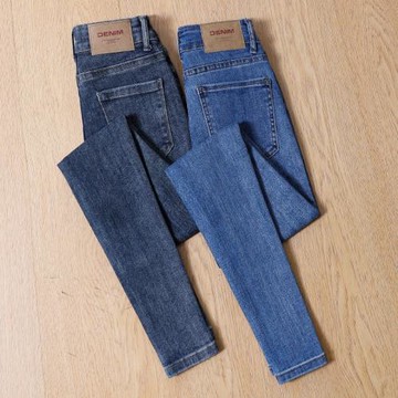 藍色高腰緊身小腳牛仔褲女2025春秋新款彈力修身顯瘦九分鉛筆褲子