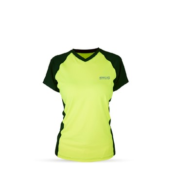 修身V領運動上衣(女)-螢光黃