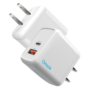 氮化鎵GaN快充器 amuok 36W GaN 氮化鎵雙孔快充充電器 USB+Type-C 充電器