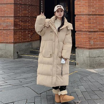 【米蘭精品】羽絨棉外套夾棉夾克-華夫格肌理感中長款女外套3色m1ae38