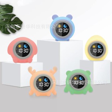 跨境新款兒童睡眠訓練鬧鐘燈星期顯示小夜燈白噪音伴睡氛圍燈