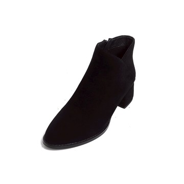 KOKKO氣質側V顯瘦麂皮尖頭短靴黑色