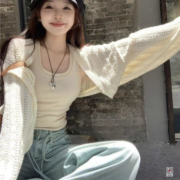 🎈流行女裝🎈2025夏季薄款防曬罩衫女鏤空針織衫防曬衫披肩外搭女慵懶風上衣24