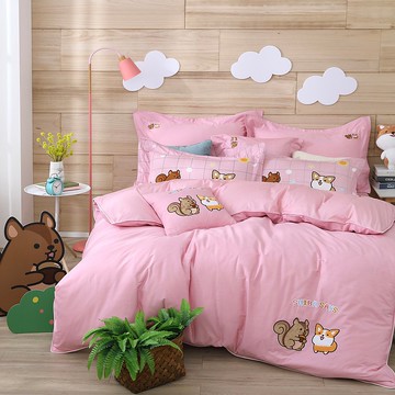 柴語錄-床包薄被套組-動物園粉-正版授權-台灣製造