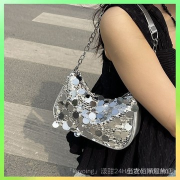 🔥臺灣出貨 小衆時尚亮片包包女2024夏季新款韓國鏈條包時尚高級感單肩腋下包 限時特賣X315-8-C