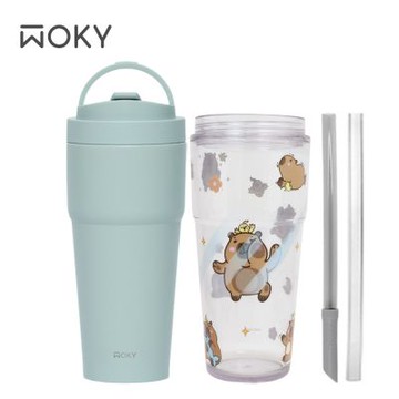 【WOKY 沃廚】二代渾圓杯-雙層陶瓷750ml+卡比巴拉豚寶 -[●●]渾圓杯-ECOZEN 880ml(杯身)
