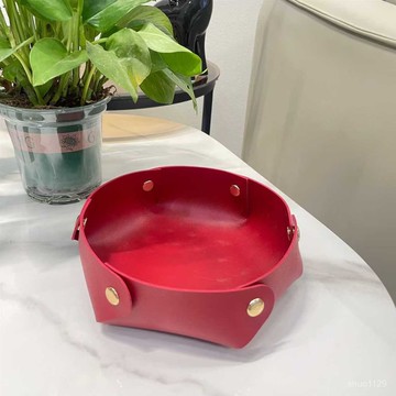 臺灣🚍8H出🉑喜慶折疊皮質收納盤收納盒北歐風家用高顔值客廳水果零食盤批髮