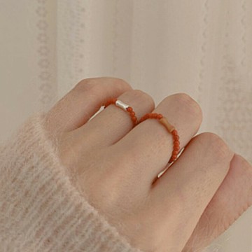 『百貨屋二號』南紅瑪瑙橄欖s925銀竹節細戒指女簡約清新女款朋友禮物