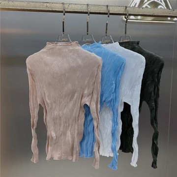 大碼褶皺秋季新款純色打底上衣簡約百搭高級感柳條上衣高品質