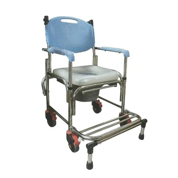 【海夫健康生活館】杏華 固定式 專利橫推把 可掀手塑背 不鏽鋼附輪便盆椅(ST021-5TQ)