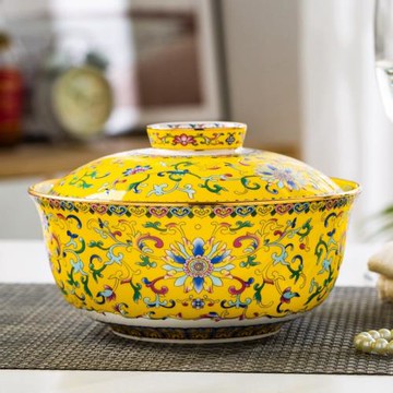 景德鎮琺瑯彩7英寸何和器湯碗陶瓷湯碗面碗泡面碗餐具帶蓋燉盅湯