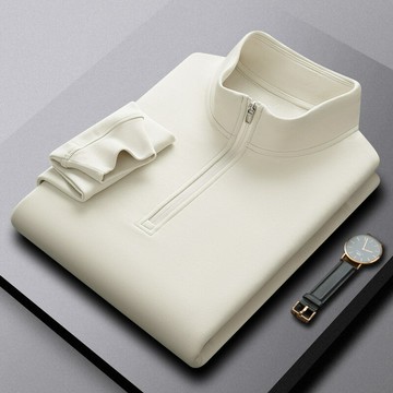 【新款熱賣】290G暖陽絨高端親膚保暖緊賽紡抓毛立領半拉鏈商務休閑長袖POLO衫