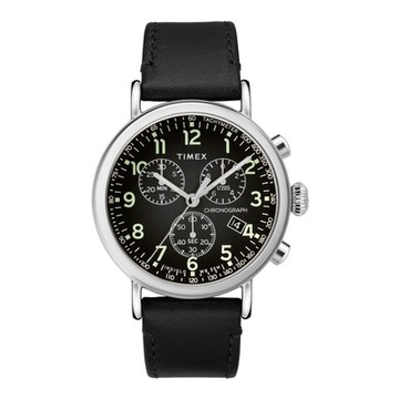 TIMEX 紳士復刻計時皮帶腕錶-銀X黑-TW2T21100-40mm