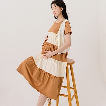 OB嚴選-棉質撞色拼接荷葉蛋糕洋裝-親子款(女)