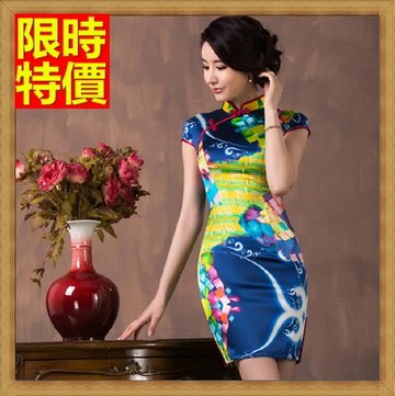 旗袍真絲短禮服-唐裝時尚性感修身改良式連身裙68p14【獨家進口】【米蘭精品】