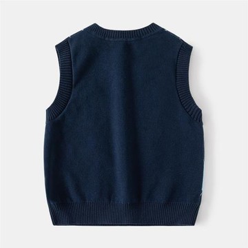 男童馬甲針織衫刺繡格子時尚休閑背心春秋季潮范套頭寶寶雙層毛衣