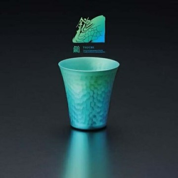 TSUCHI 日本燕三條製 鎚目紋純鈦清酒杯 SK-010 藍綠色 Aurora