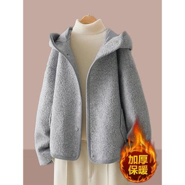 灰色短款開春穿搭羊羔毛外套女裝2026冬季爆款加絨加厚春秋季大衣
