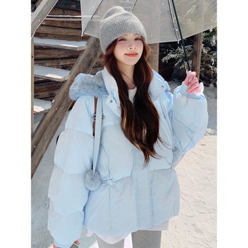 奶呼呼baby藍色羽絨服女冬2025新款短款小個子甜美可愛清新面包服