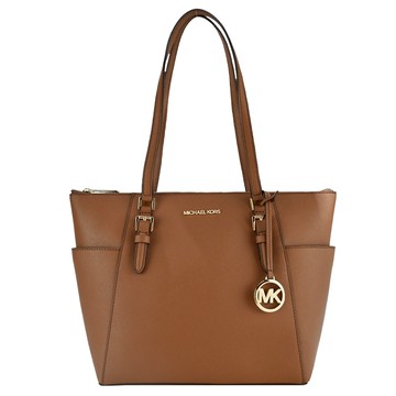 MICHAEL KORS CHARLOTTE雙口袋防刮托特包-大/棕色