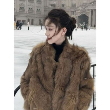 (免運)復古高級感時尚氣質仿狐貍毛皮草皮毛一體外套女2026新款冬季大衣