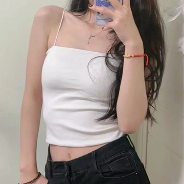 [SUMI選物] 平口背心 小可愛 小背心 白色 細肩帶背心 胸墊背心