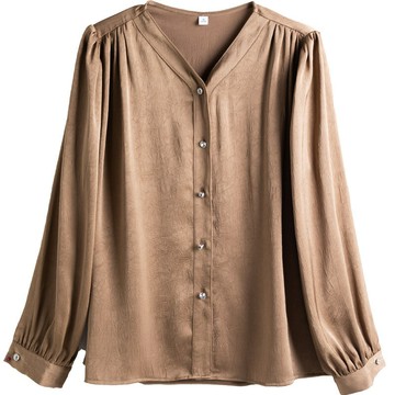 『百貨屋二號』職場通勤杏色女士襯衫春秋2024新款時尚百搭襯衫西裝內搭氣質上衣