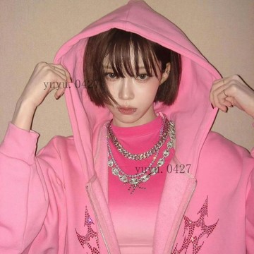 🦋高質量✨ aespa 吒 同款粉色烫钻 卫衣 外套 女款宽松上衣 吉赛尔 金玟庭 柳智敏 寧藝卓 giselle