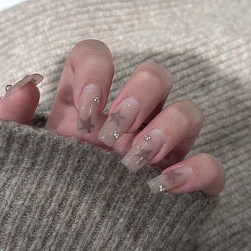 💕加一新創作😍星蜜純手工定製美甲穿戴甲裸色灰調卡其色星星甲溫柔簡約ins秋天穿戴甲