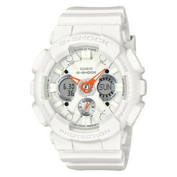 CASIO卡西歐 GMA-S120SA-7A1 經典白運動風雙顯女錶 橘指針 45.9mm｜樂天全館特惠中★指定刷卡回饋10%