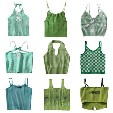 韓版潮ins辣妹性感吊帶美背背心女綠色高腰修身顯瘦百搭短上衣夏