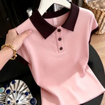 時尚百搭POLO衫女 上衣 POLO衫 短袖衫【2293#M-4XL/2色】POLO衫顯瘦百搭時尚夏季休閒氣質上衣