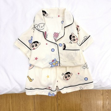 Mini baby🌷兒童睡衣夏季短袖短褲蠟筆小新空調服薄款中大童韓版家居服可外穿