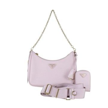 PRADA 1BC204 RE-EDITION SAFFIANO 皮革迷你袋 粉色金釦