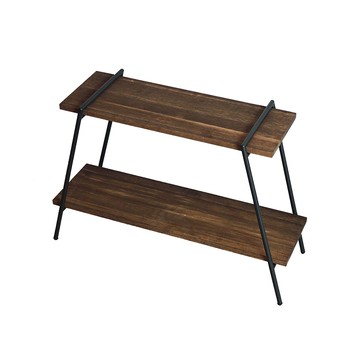 【日本COLLEND】IRON 實木鋼製雙層置物架-2色可選-深棕
