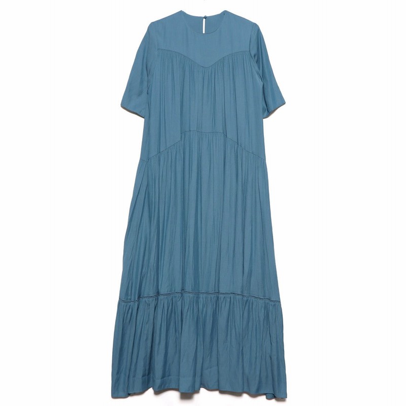 ミラオーウェン Mila Owen 5分袖ギャザーフレアマキシワンピース ブルー 通販 Lineポイント最大1 0 Get Lineショッピング