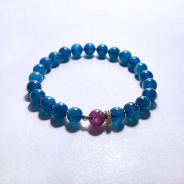 天然礦石 倫敦藍 高等級藍磷輝 7mm 紅碧璽 手鍊