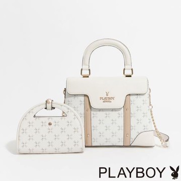 PLAYBOY - 翻蓋手提包附長背帶  White Bunny系列 - 米白色
