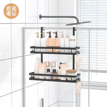 浴室置物架 浴室掛架 毛巾架 收納架 浴巾掛架 新款衛生間置物架免打孔門后壁掛雙層掛籃浴室洗漱用品收納掛架子