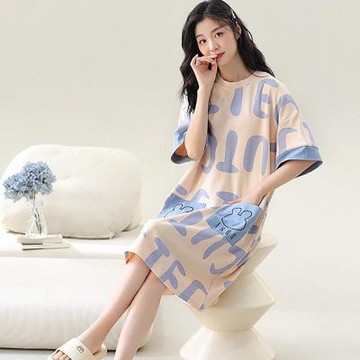 [韓國K.W.]韓國空運清新時尚宣言莫代爾洋裝(居家服/家居服/睡衣/睡裙/涼感睡衣)AC-16621