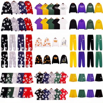 正確版本DENIM 木棉花TEARS衛衣發泡印花短袖T恤連帽短褲子套裝