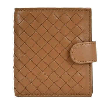 BOTTEGA VENETA 經典編織小羊皮扣式零錢短夾(棕色)