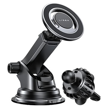 lisen 穿月磁吸吸盤雙配件支架 穩固吸盤 單手操作 多角度調整 適用多種手機型號  黑色  1個