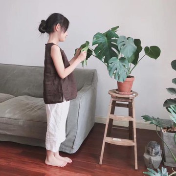 原創夏新品中大童裝兒童水洗亞麻背心男女童休閑百搭棉麻純色上衣