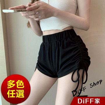 【DIFF】韓版抽繩寬鬆顯瘦運動短褲 褲子 運動短褲 女裝 休閒短褲 寬褲 運動褲 高腰褲 黑褲 睡褲【P161】