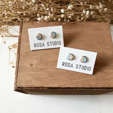 皮革耳環_耳針式_圓框3號作品#6_原皮搭薄荷綠