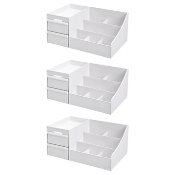 無印風化妝品桌面抽屜式收納盒 大容量收納 節省空間 隱形把手設計 分隔分區設計  白色  3個
