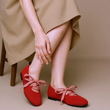 Keeley Ann 飛織綁帶芭蕾舞平底鞋 (紅色635568150)