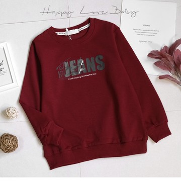 男大童 沉穩棗紅車線繡字母長袖上衣 秋冬童裝 大童上衣 大童長袖 男大童長袖 秋冬長袖 秋冬上衣